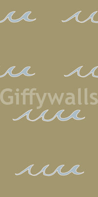 Sketchbook feel runs through every crest of olive coastal wave wallpaper
