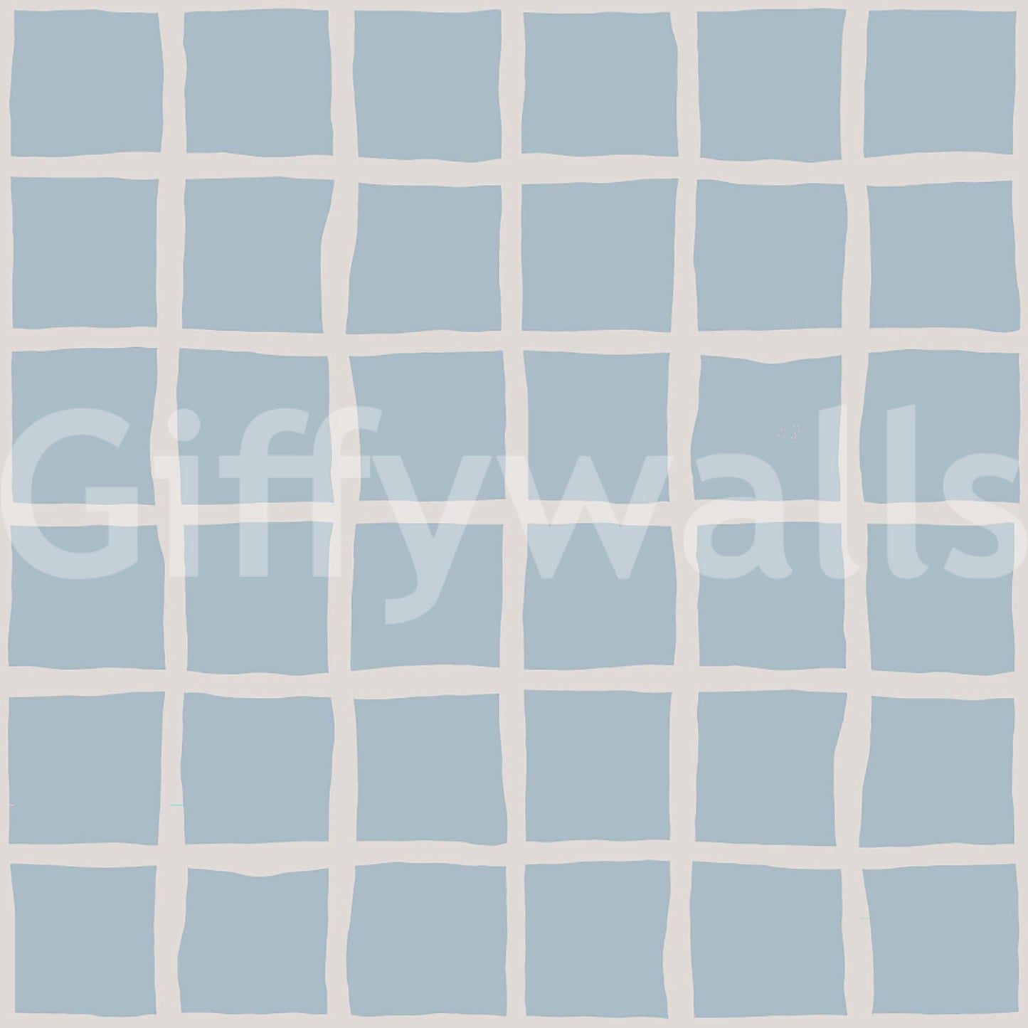 Boho Coastal Grid wallpaper swatch with painterly cream lines on soft blue squares., GD9913