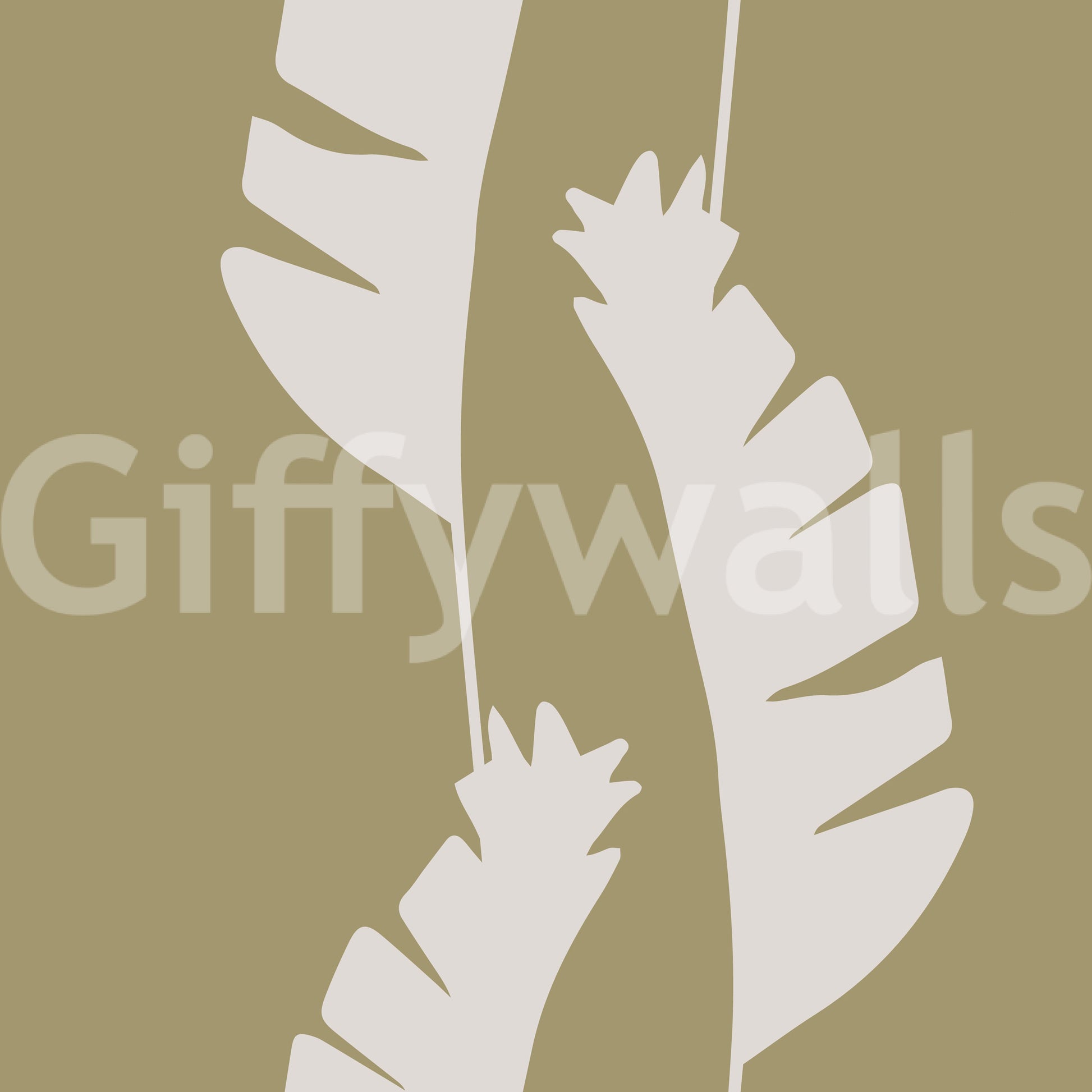 Close-up of coastal wallpaper showing pale fronds on a green background., GD9916