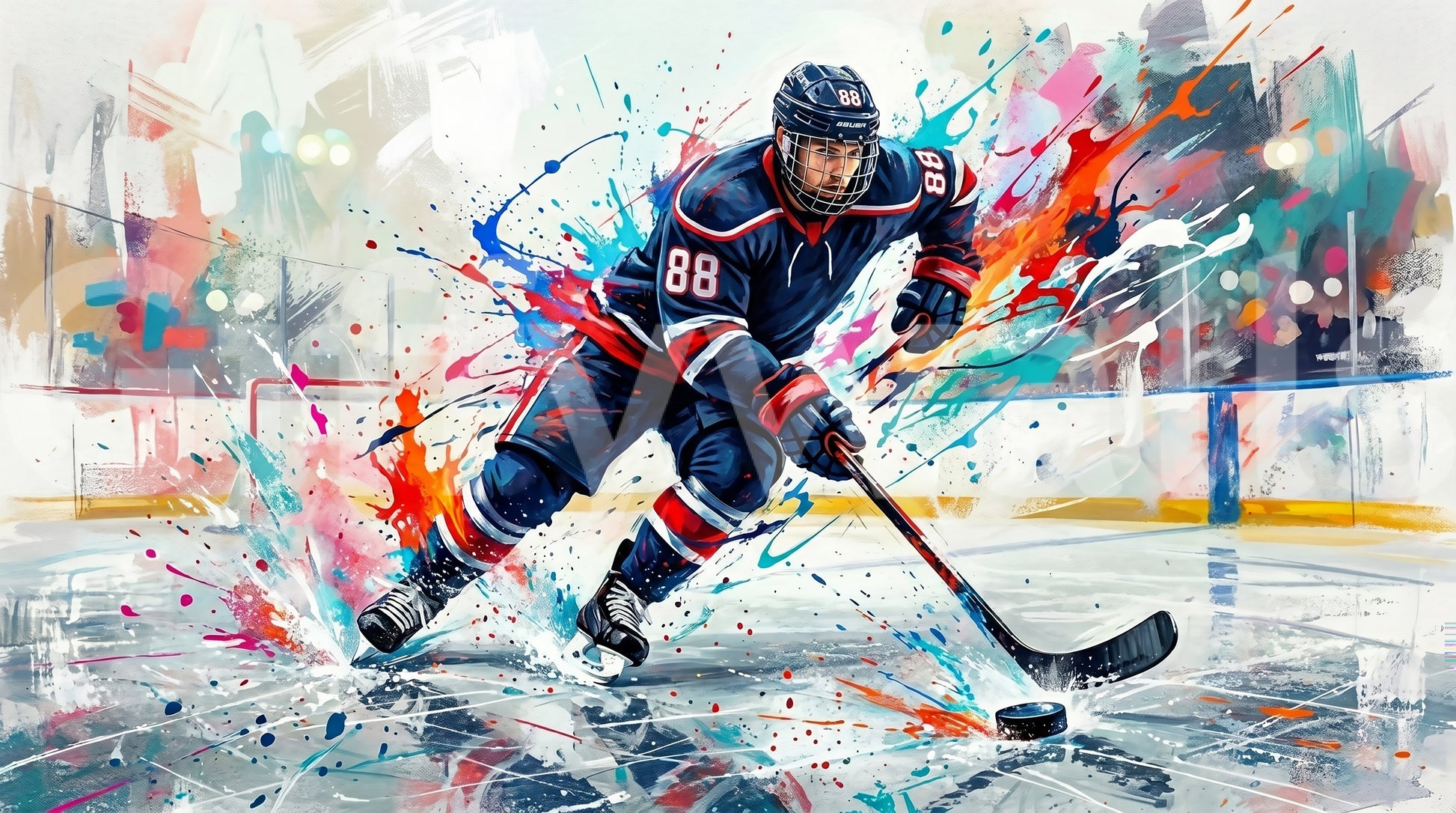 Smooth gliding motion emphasized by bold colors on this striking hockey wall mural., GD9923
