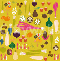 Detailed view of leeks and carrots on the mustard vegetable wallpaper., GD9942