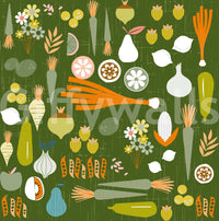 Close-up of the Olive Green Vegetable Wallpaper pattern., GD9943