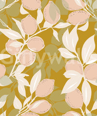Close up view of the pale pink fruits on the Mustard Lemon wallpaper surface., GD9968