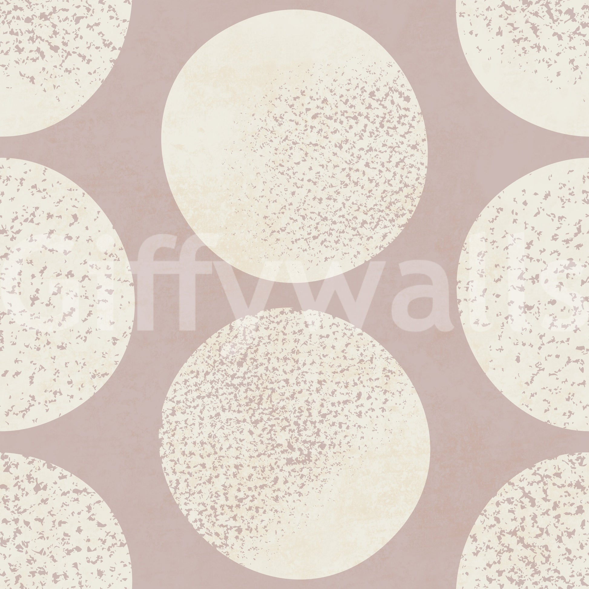 Polka dot wallpaper showing cream stippled circles on dusty rose field.
