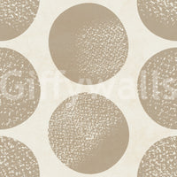 Wallpaper showing large polka dot circles with stippled texture in beige and cream.
