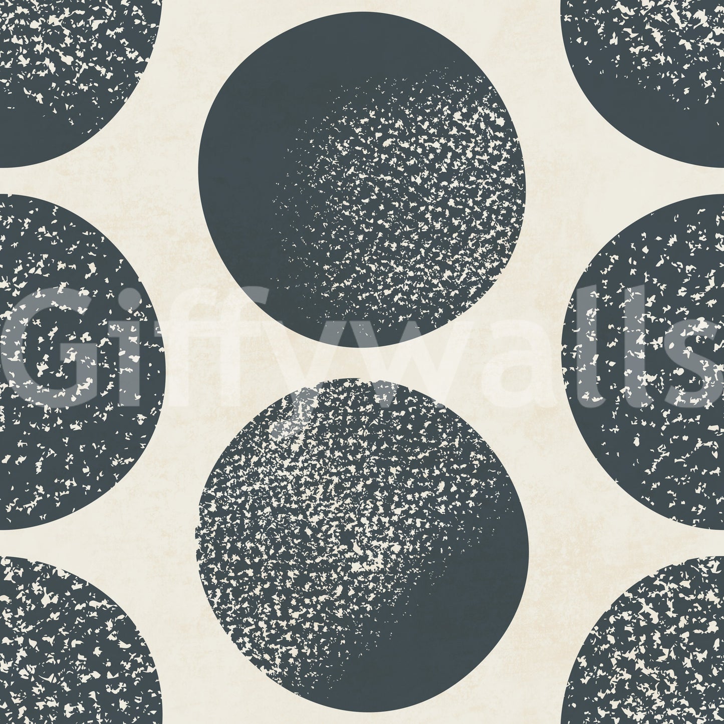  Dark blue stippled circle wallpaper with cream base showing texture and color detail.