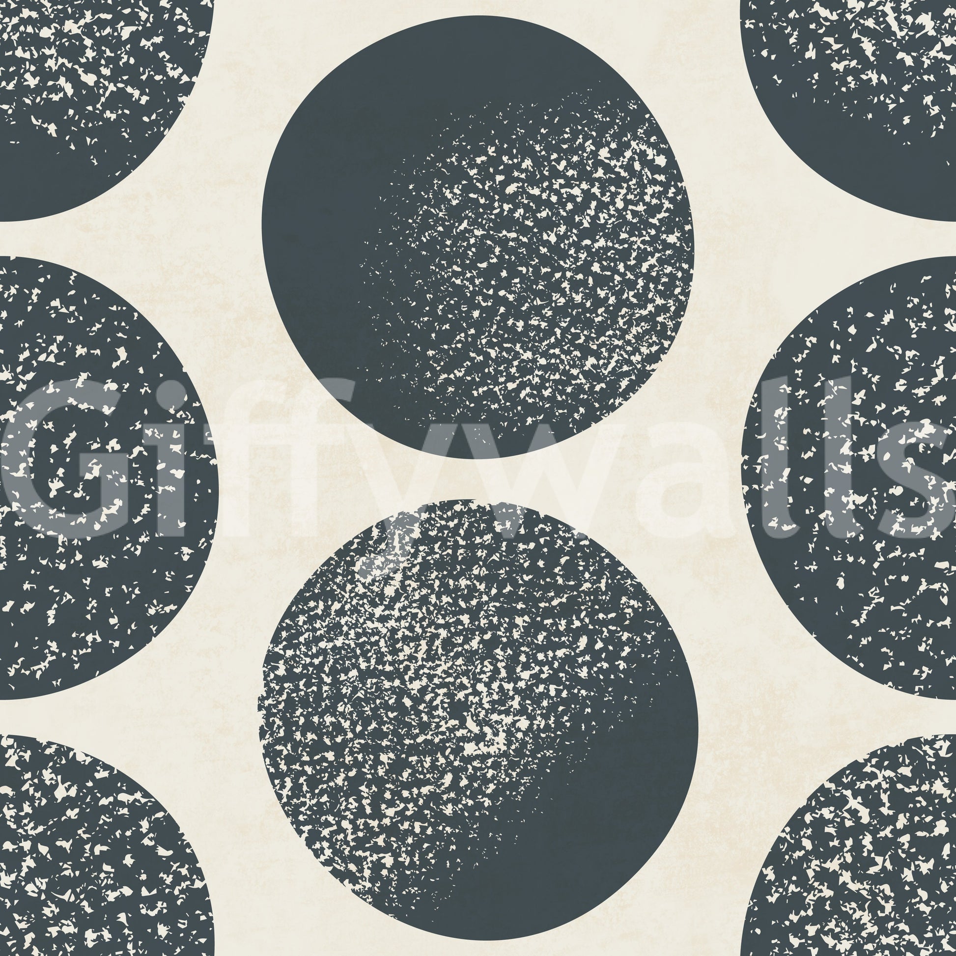  Dark blue stippled circle wallpaper with cream base showing texture and color detail.