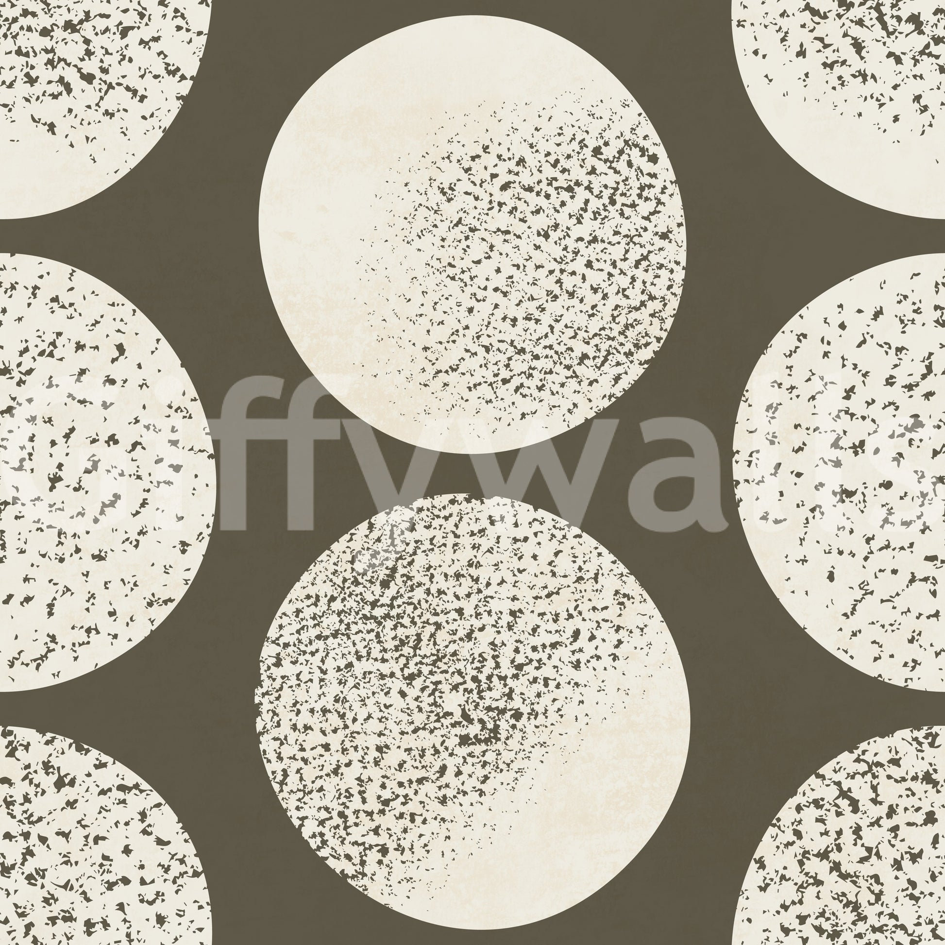 Textured cream polka dot wallpaper with matte finish and organic stippling on brown.