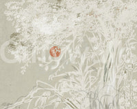 Oriental Botanical Wall Mural base with red moon., GD10015