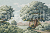 Verdant Horizon Lake Wall Mural showing serene nature view.