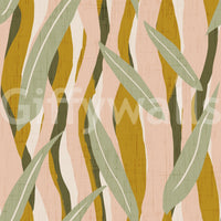 Mustard olive leaf stripe wallpaper showing the full repeat pattern, GD10037