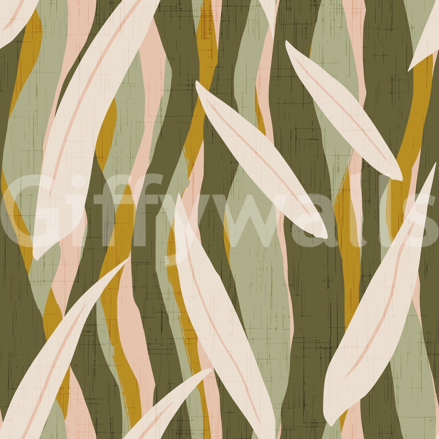 Olive Mustard Leaf Stripe Wallpaper Boho Organic Wallpaper⁠