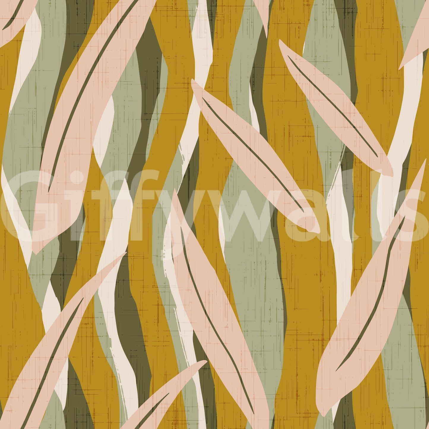 Olive Pink Leaf Stripe Wallpaper Boho Organic Wallpaper⁠