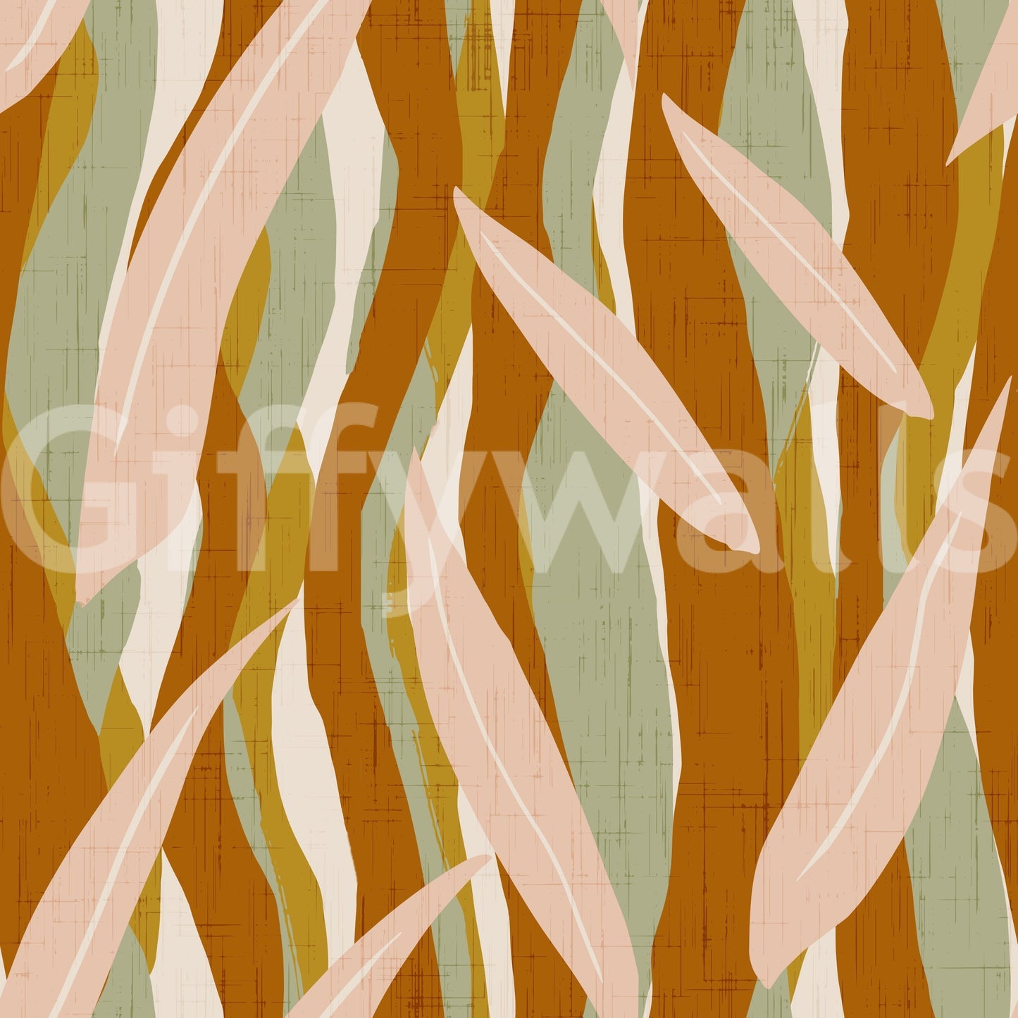 Terracotta Olive Leaf Stripe Wallpaper Boho Organic Wallpaper⁠