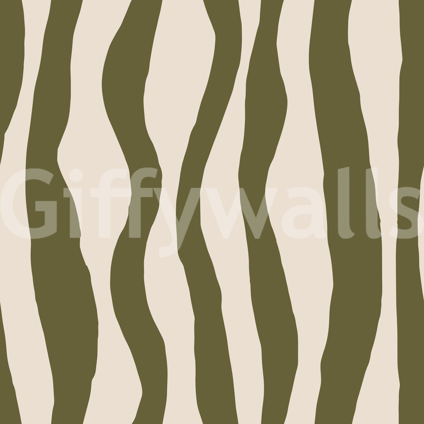 Sage Green Wavy Stripe Wallpaper with olive green vertical waves on cream