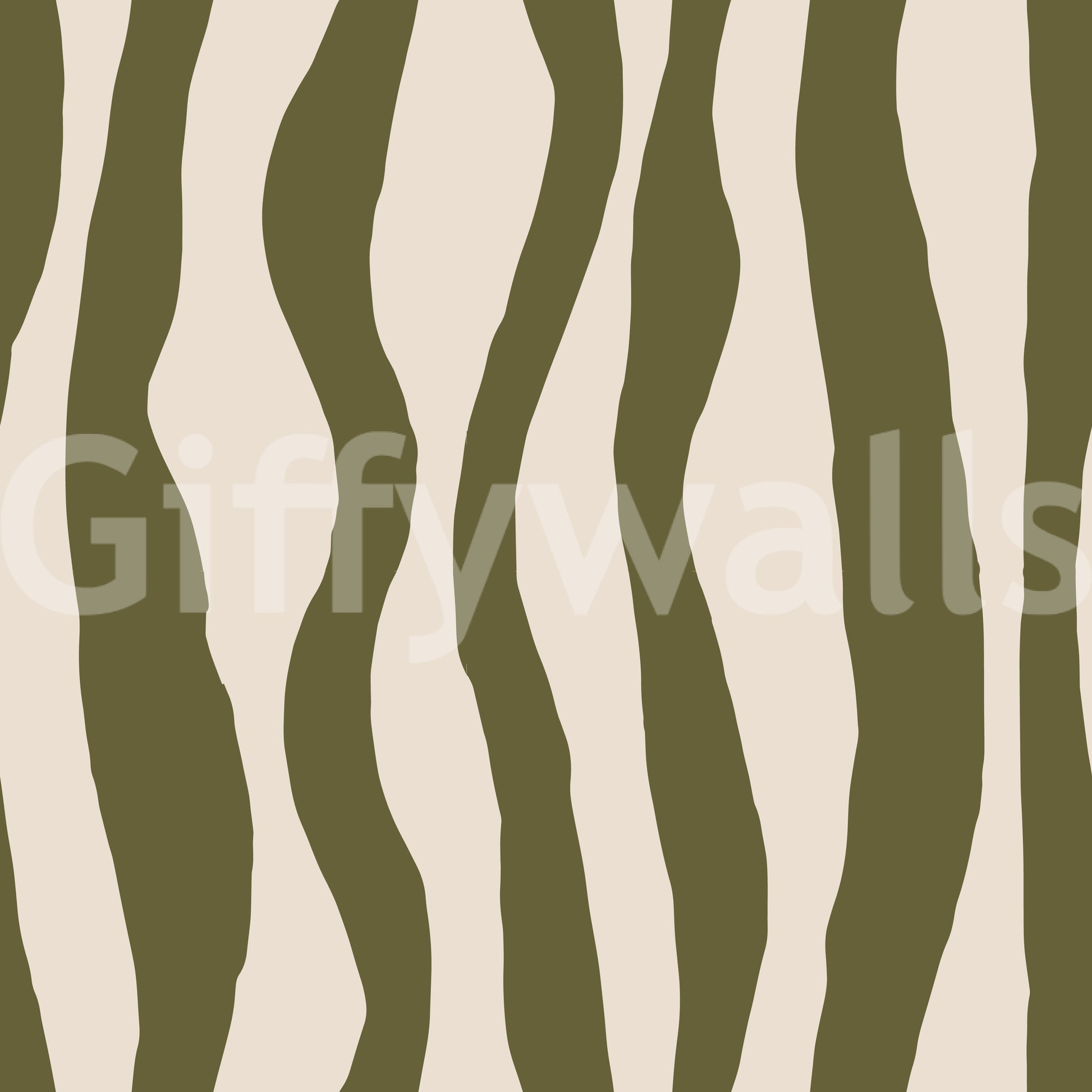 Sage Green Wavy Stripe Wallpaper with olive green vertical waves on cream