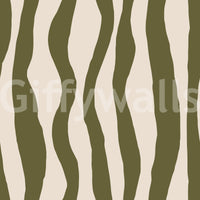 Sage Green Wavy Stripe Wallpaper with olive green vertical waves on cream