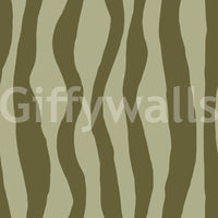 Olive green wavy stripe wallpaper base print with two tone vertical waves in deep olive and sage tones.