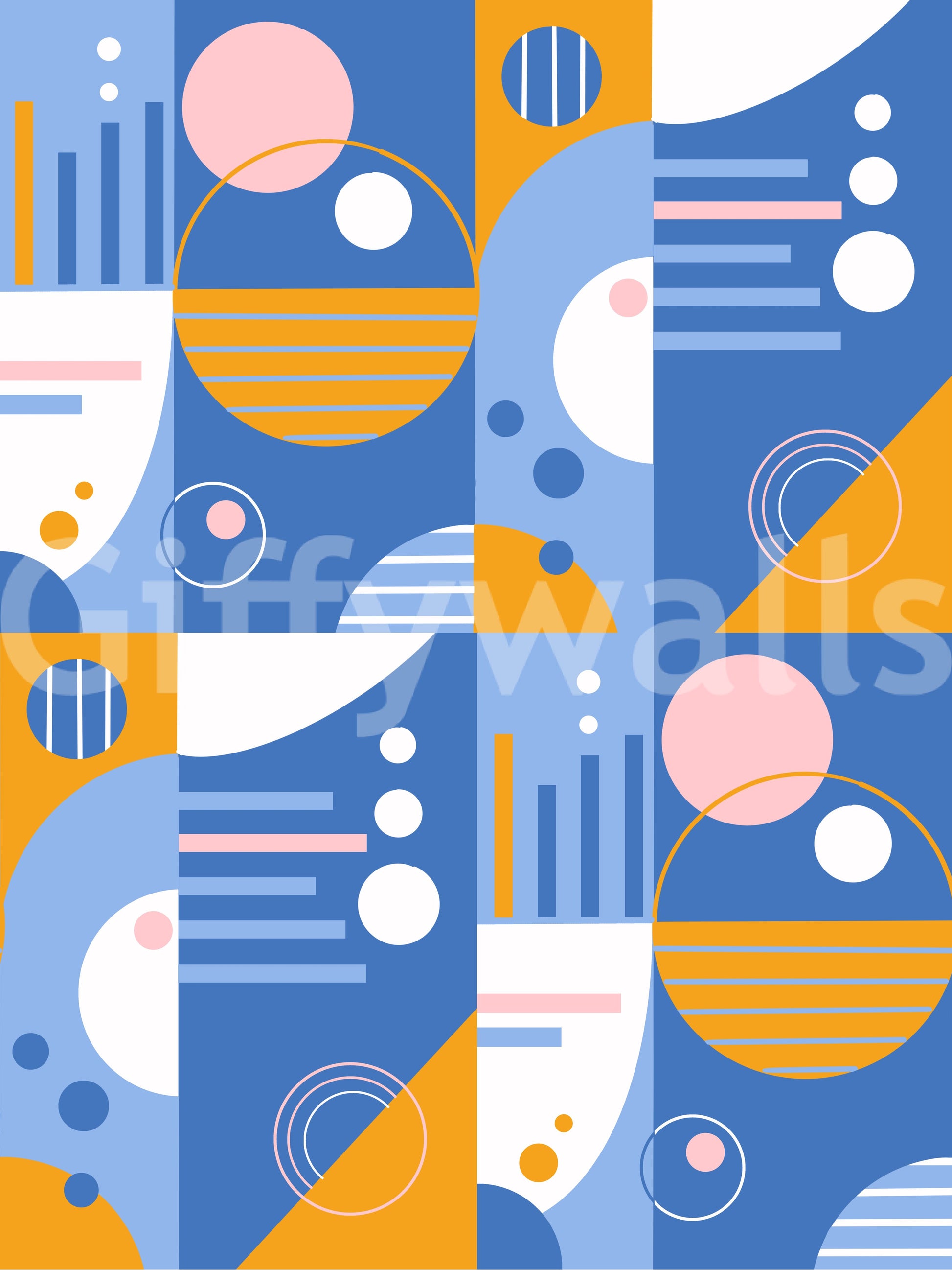 Retro Geo Blocks Wallpaper base pattern with blue, orange, pink, and white shapes.