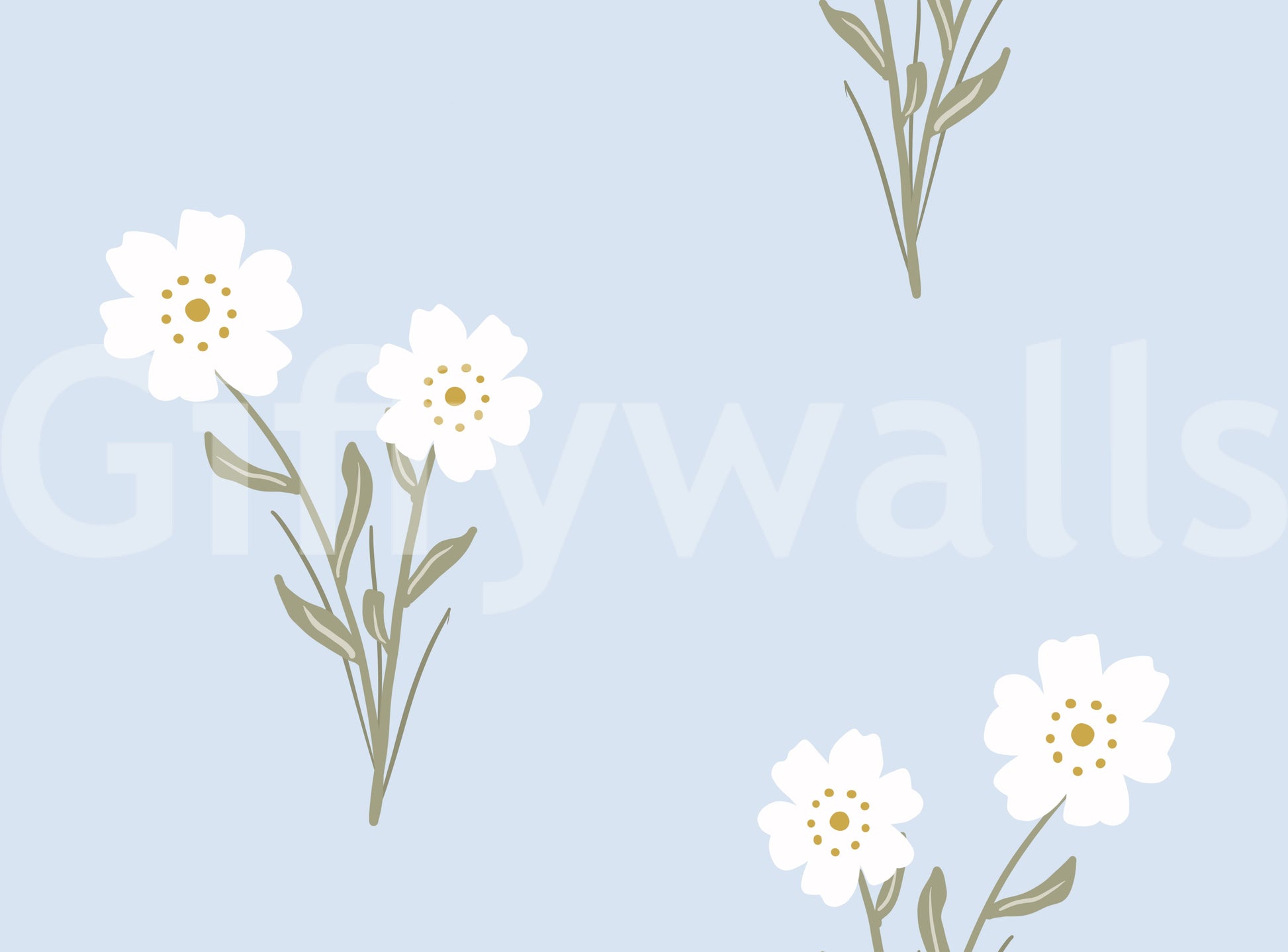 Soft Bloom Serenity wallpaper swatch showing pastel floral botanical pattern on light background.