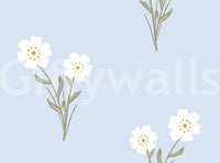 Soft Bloom Serenity wallpaper swatch showing pastel floral botanical pattern on light background.
