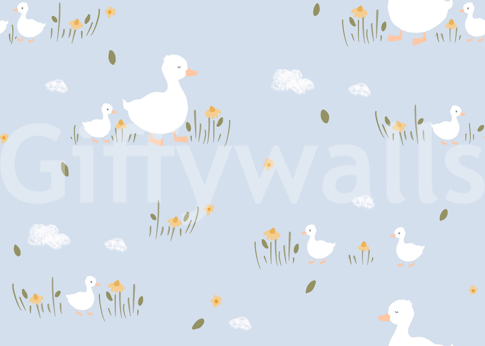 Baby ducklings wallpaper with ducks on sky blue background. 