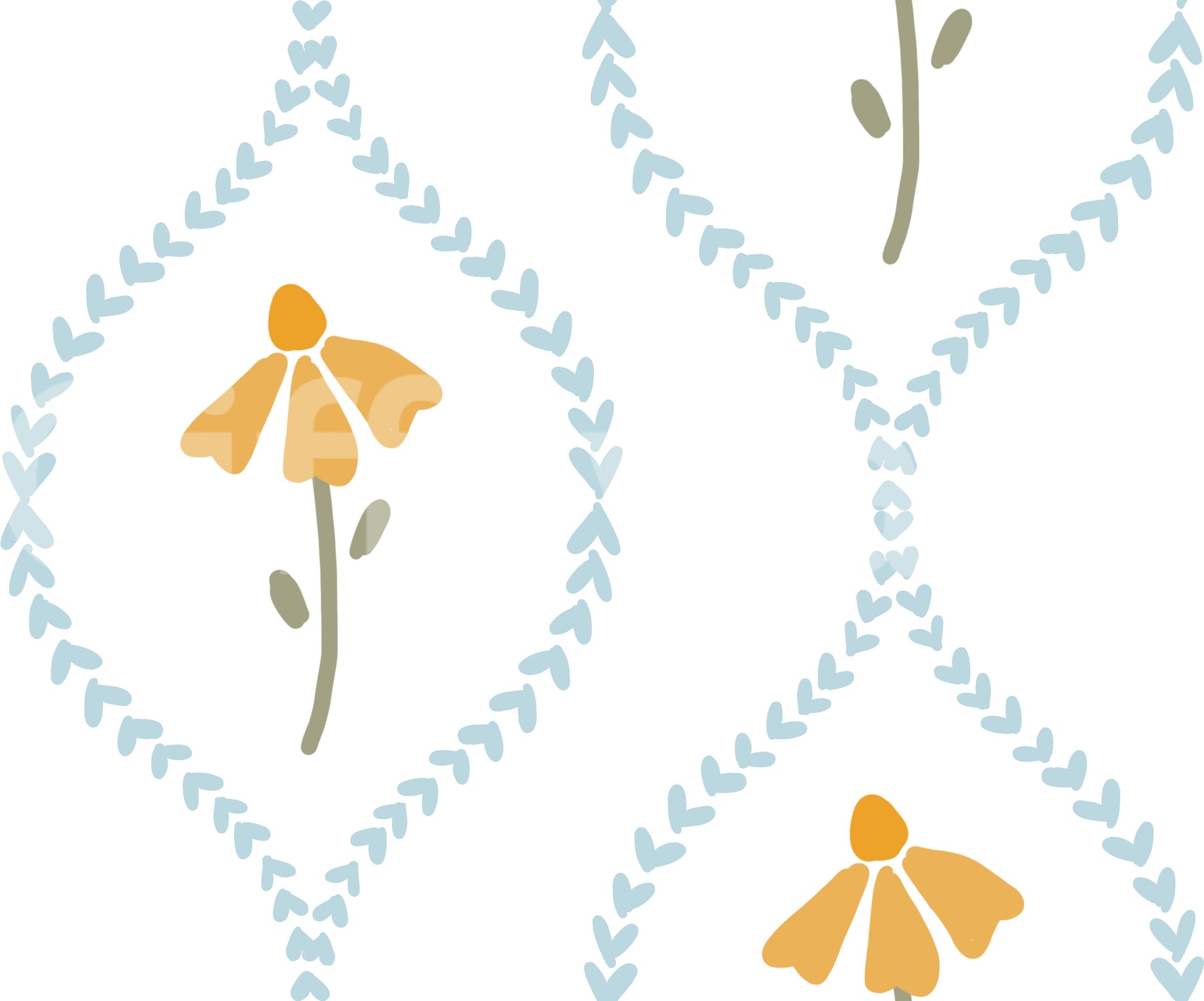 Pastel sweet heart blossom wallpaper with bright daisy clusters.