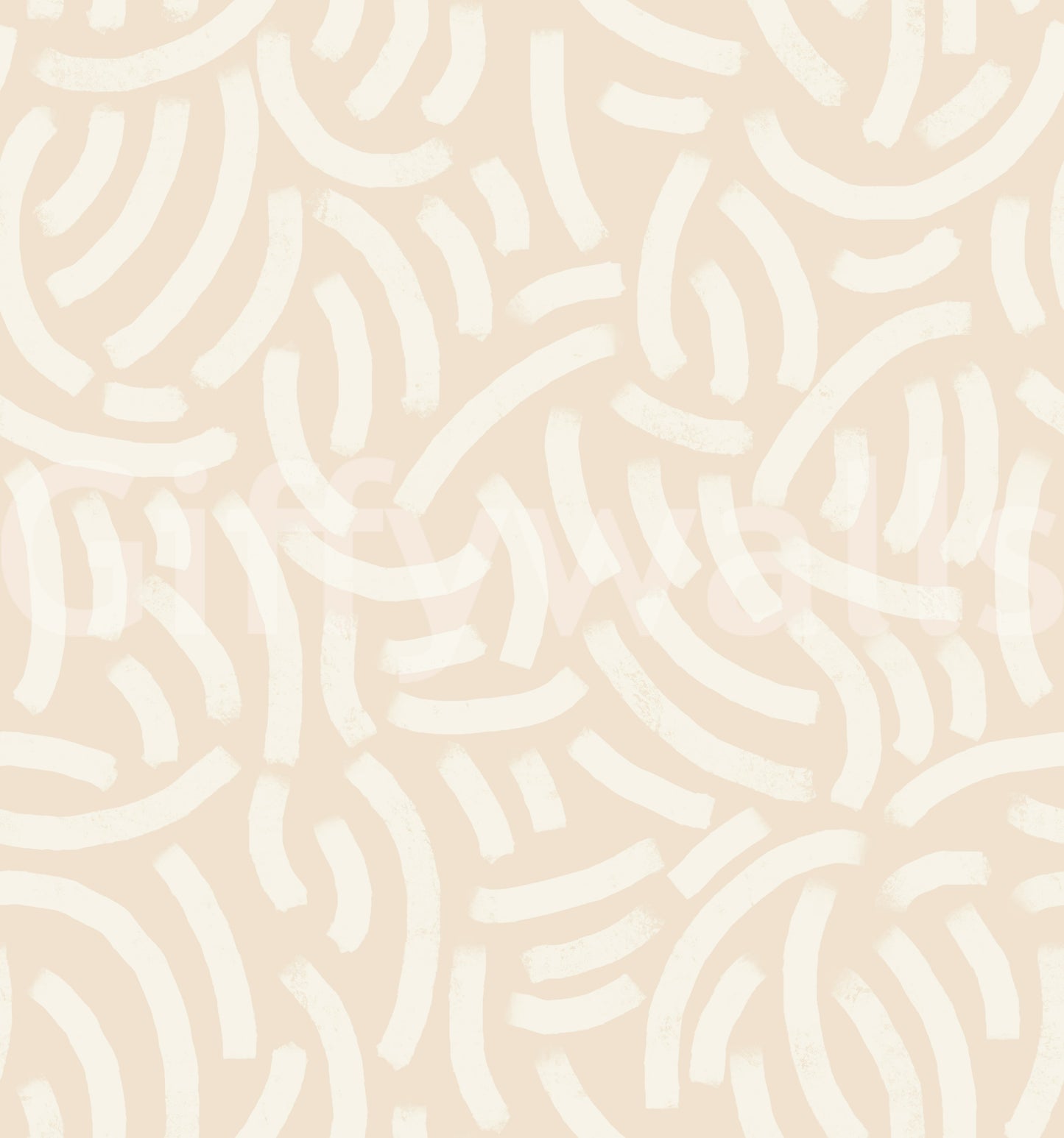 Beige cream brushstroke wallpaper sample showing abstract curved arc motifs.