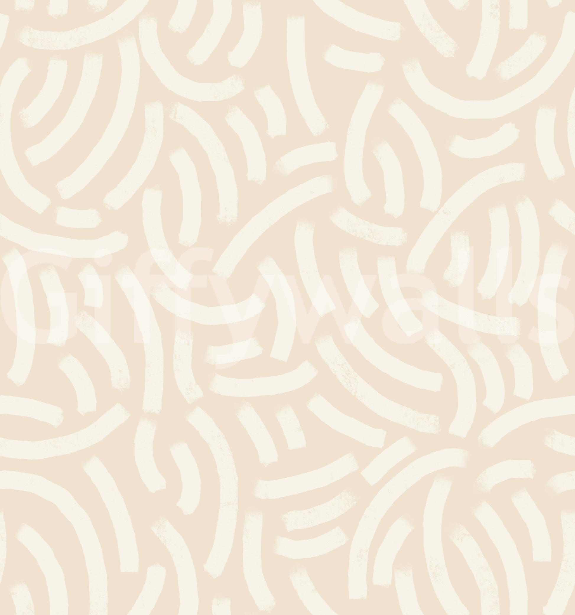 Beige cream brushstroke wallpaper sample showing abstract curved arc motifs.