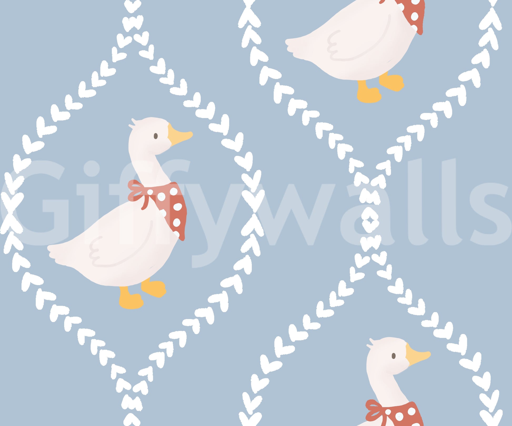 Goose wallpaper with white geese, cream details, and heart pattern, GD10101