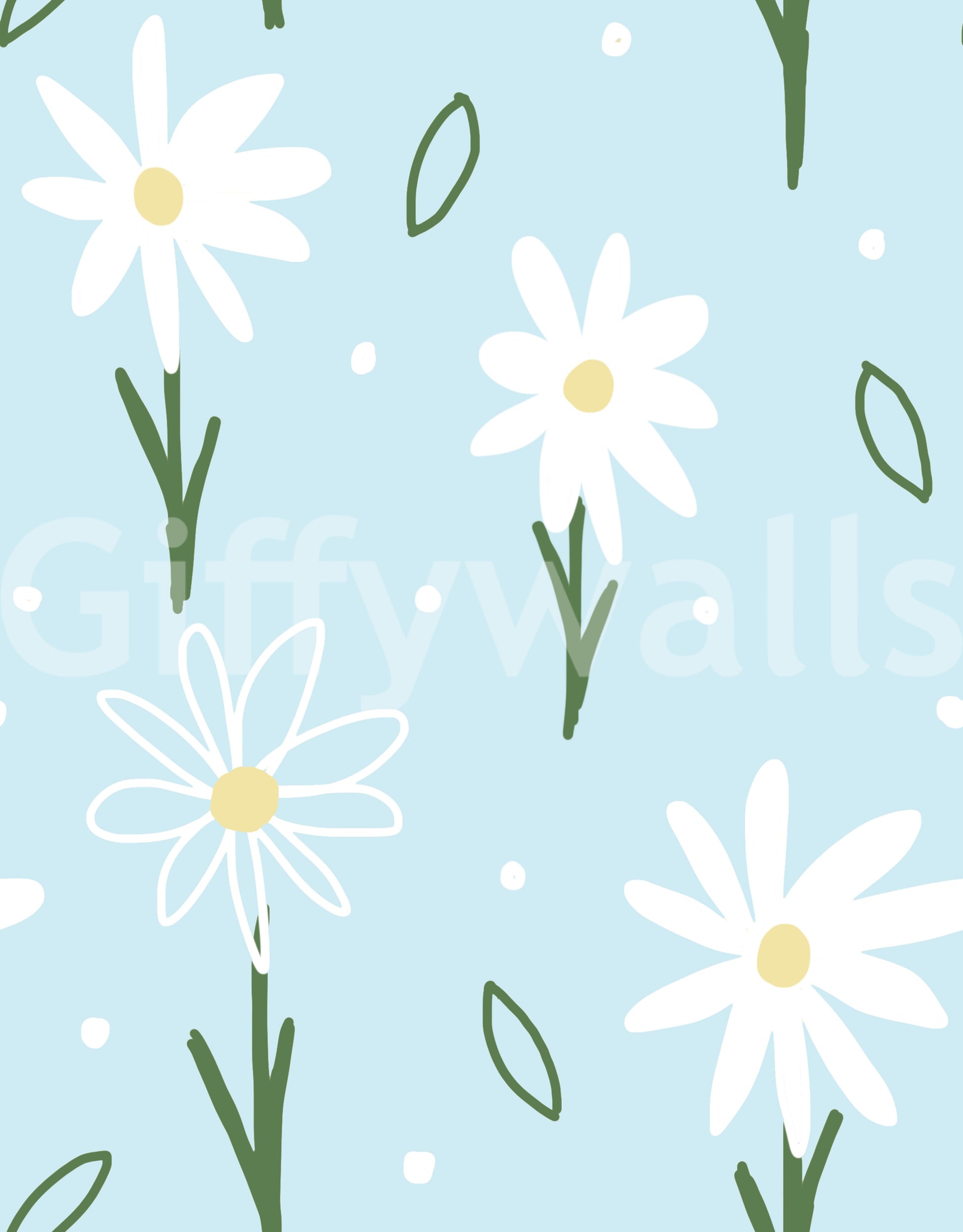 Blue daisy wallpaper with white blooms and yellow flower centres