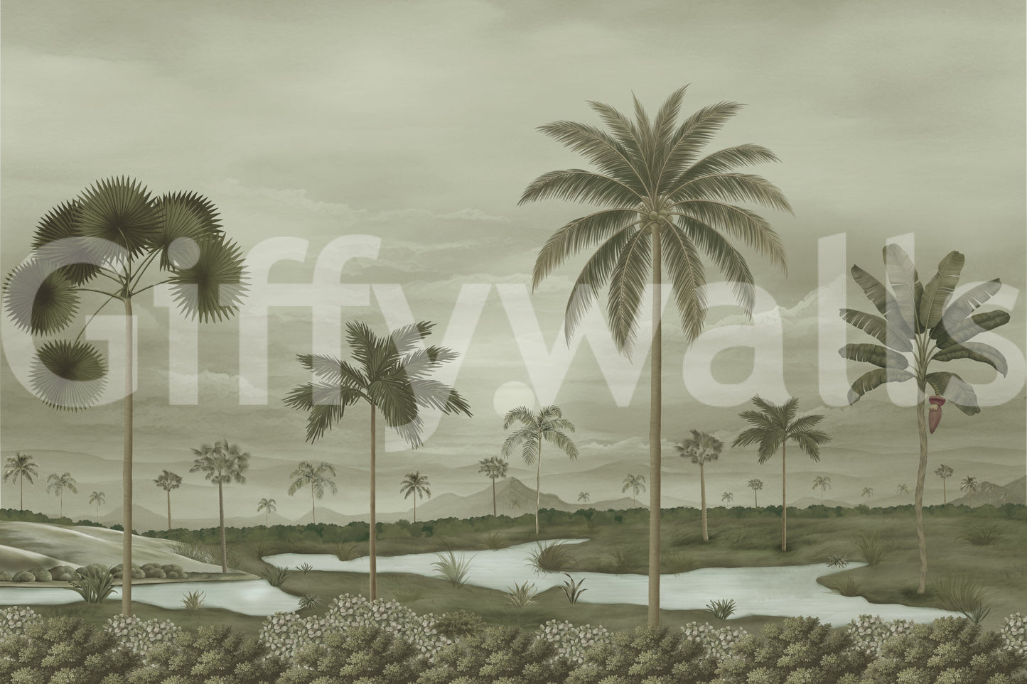 Muted Tropical Riverbend Wall Mural