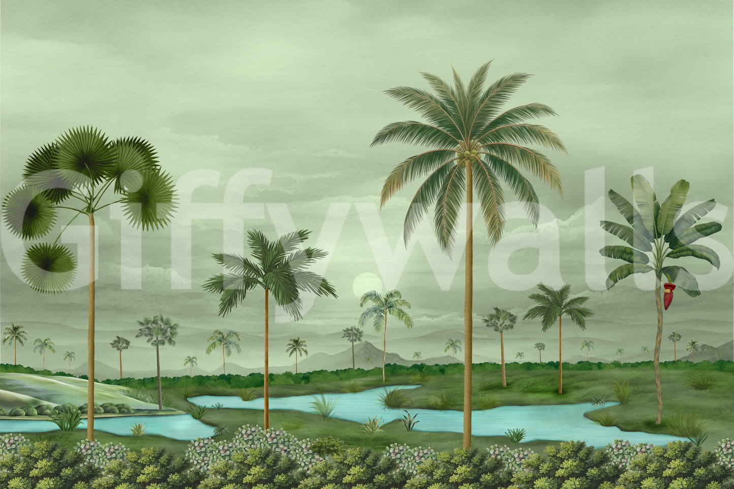 Lush River Palms Wall Mural