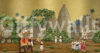 Royal court wall mural art showing figures in traditional attire and turbans.