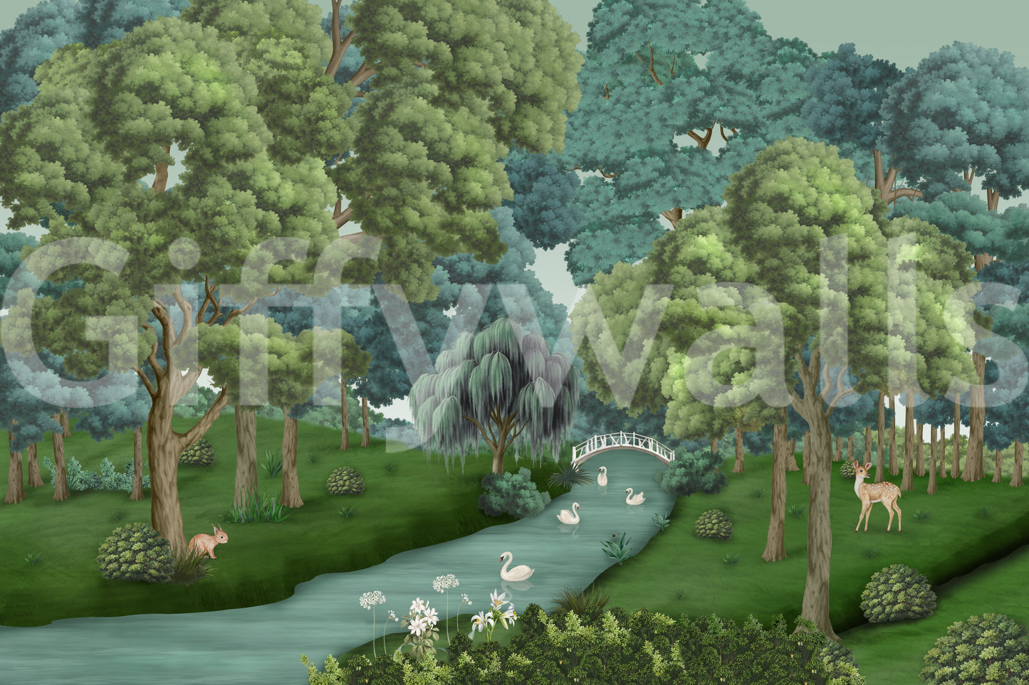 Swan Lake Woodland Wall Mural