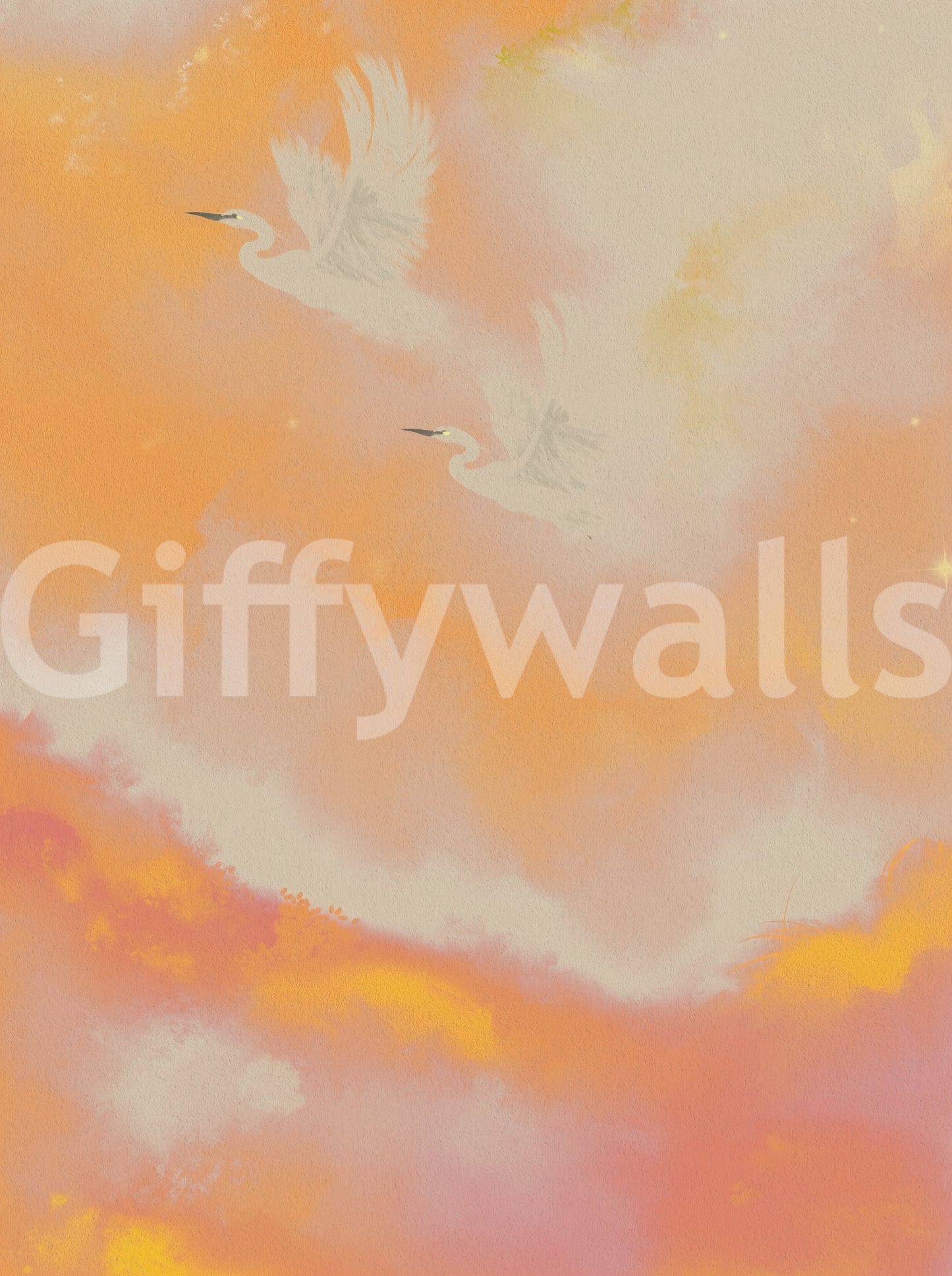 Soaring Dreams in Sunset Hues Peach Watercolor Birds Wall Mural