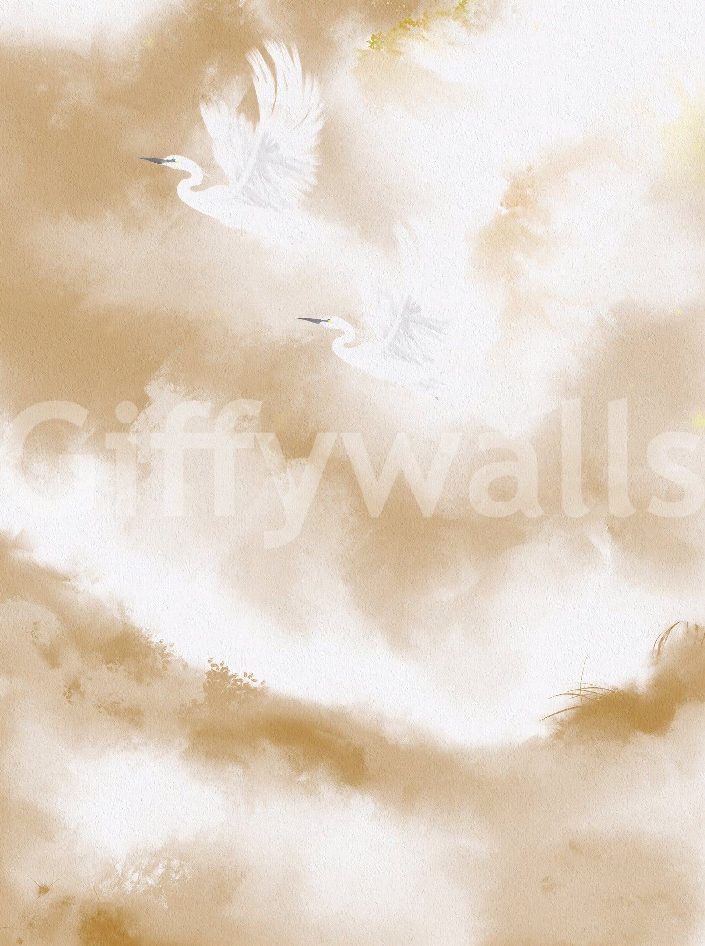Flight of Serenity Biege Watercolor Birds Wall Mural