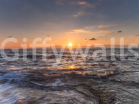 The Golden Horizon Waves seascape mural with sun, sky, and wave detail.