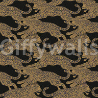 Prowling golden leopards pattern on a black background wallpaper., GD10164
