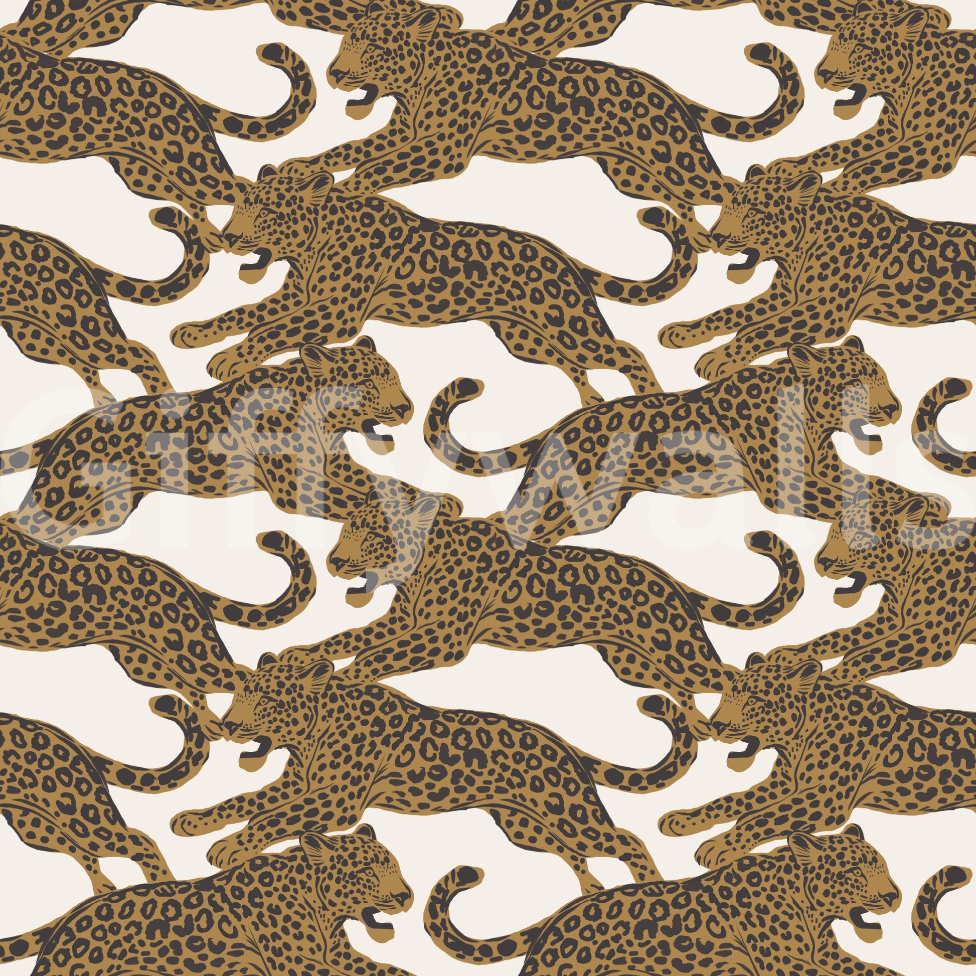 Golden Leopard Chase wallpaper showing the tan, charcoal, and cream colour blend., GD10165