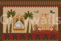 ichwai-style wall mural showing the full garden scene., GD10172
