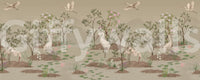 Ethereal Water Bloom wall mural with cranes and lotus pond., GD10205