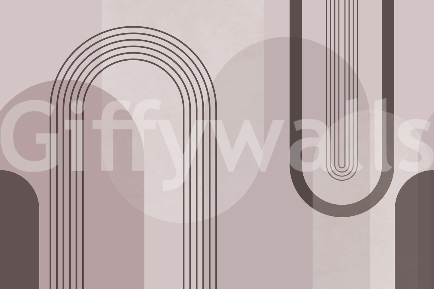 Mauve geometric wall mural with curved arch shapes and slim linear detailing., GD10238