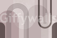 Mauve geometric wall mural with curved arch shapes and slim linear detailing., GD10238