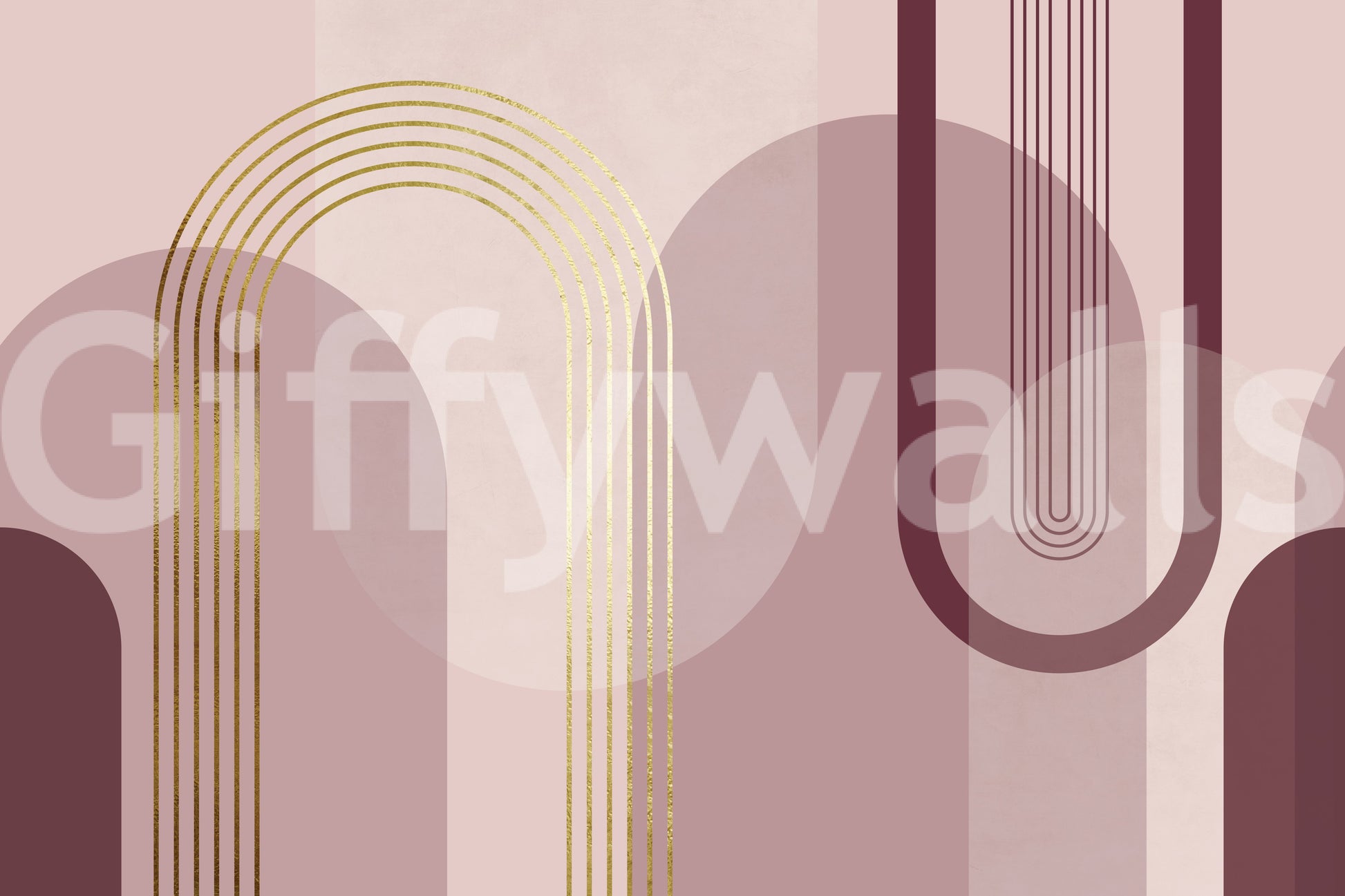 Pink mauve burgundy and gold geometric arch wall mural., GD10240