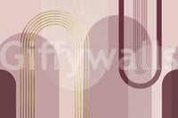 Pink mauve burgundy and gold geometric arch wall mural., GD10240