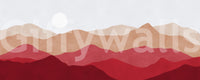 Abstract scenery Crimson wall mural with smooth wavy hills and light neutral sky., GD10253