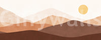 Sun and layered hills on Desert wall mural in beige and ochre colour tones., GD10258