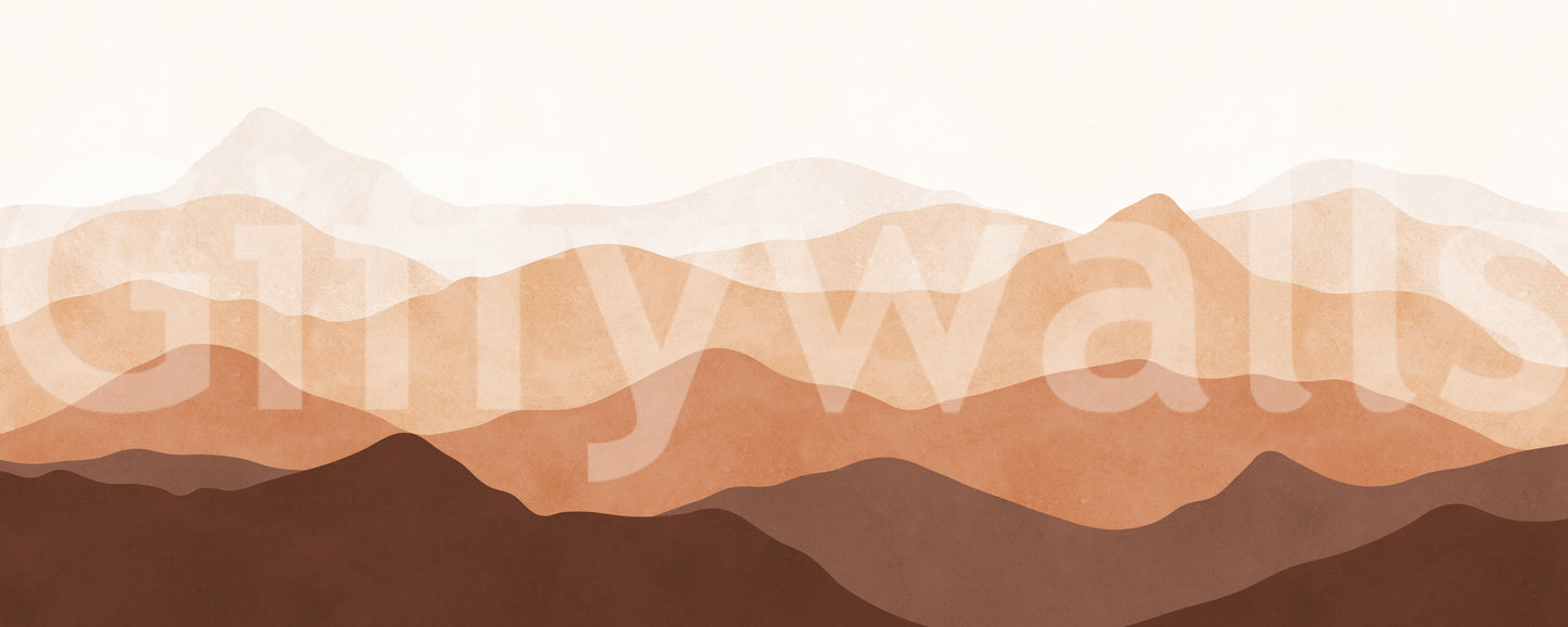 Abstract Panorama mountain wall mural with brown and beige graphic hills., GD10260