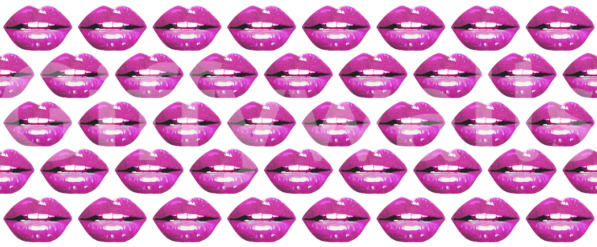 Pink pout pop mural with saturated magenta lips in tight rows.
